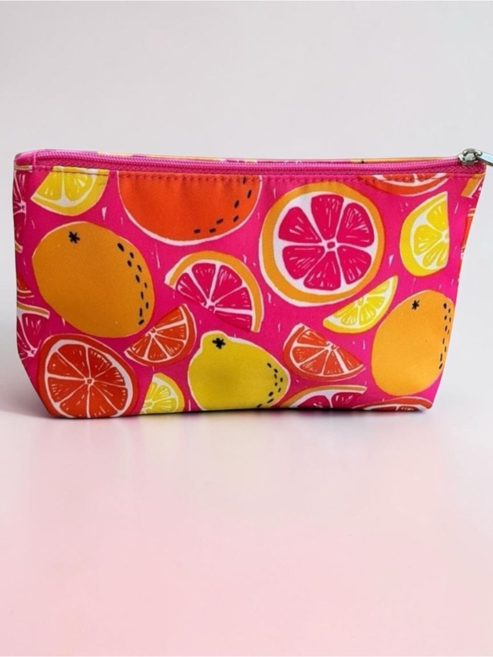 Clinique Citrus Print Cosmetic Bag Travel Makeup Pouch Pink Lined